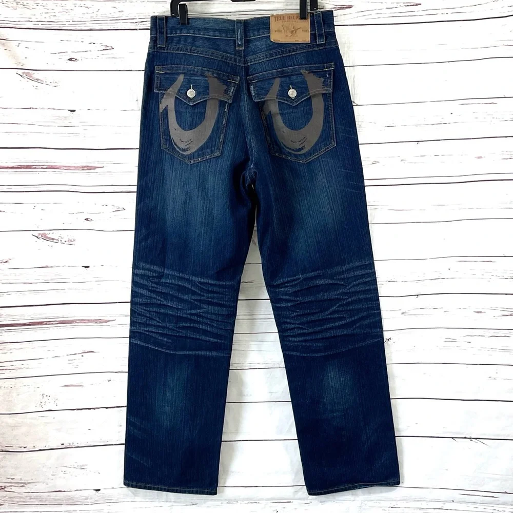 True‎ Religion Joey Jeans Men’s 38 Blue Relaxed Straight Leg Distressed Denim